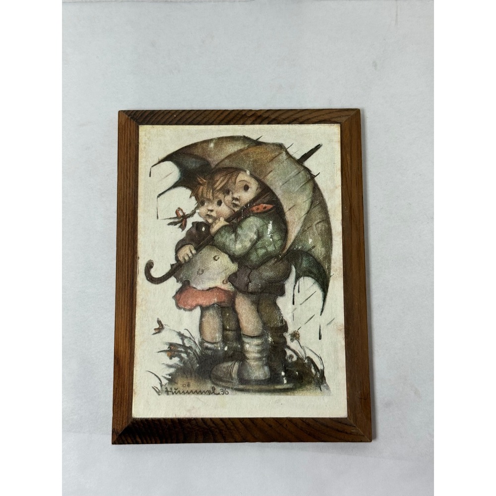 Hummel Wall Plaque Unisex Small Brown Umbrella Children Vintage Wood Art 680